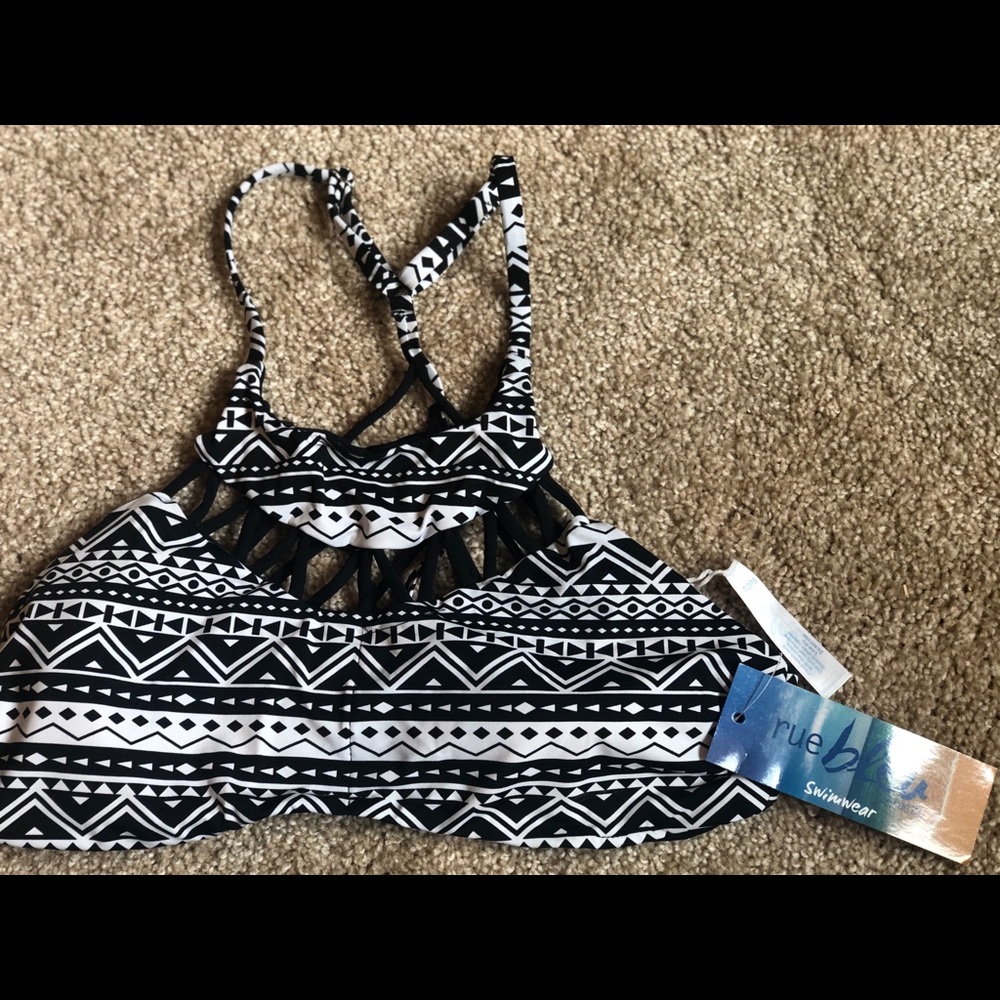 Small Black + White pattern swim top (never used)